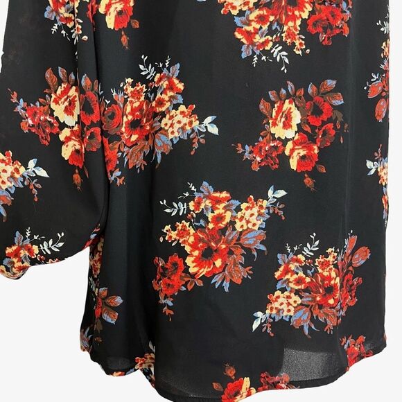 DANIEL RAINN Black Red Floral V-Neck Long Sleeve Oversized Loose Fit sz L Large - Picture 10 of 16